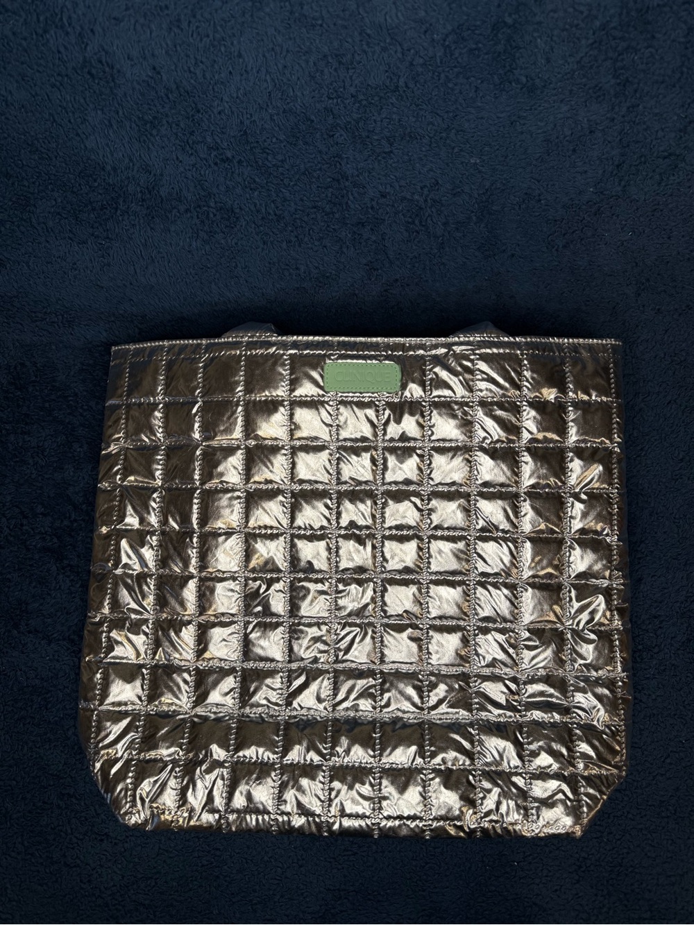 Clinique Metallic Quilted Tote with Green Logo Patch